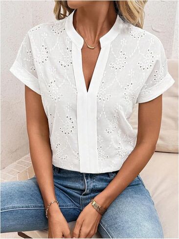 عرقات العرقات البوهو الصيفية بلوزات العيينة تطريز Dolman Short Sleeve v الرقبة in Kuwait