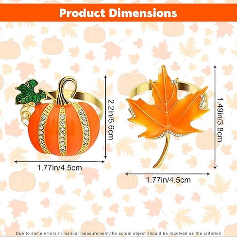 Pumpkin Napkin Rings, Fall Napkin Rings, Halloween Thanksgiving Napkins Holder, Leaf Fall Napkins Ring Set of 4, Autumn Decor Ring in Kuwait