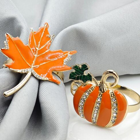 Pumpkin Napkin Rings, Fall Napkin Rings, Halloween Thanksgiving Napkins Holder, Leaf Fall Napkins Ring Set of 4, Autumn Decor Ring in Kuwait