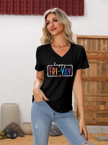 Teacher Shirts Women Happy Friday Shirt Teacher Friyay T-Shirt Teacher Appreciation Graphic Tees Funny Weekend Tops in Saudi Arabia