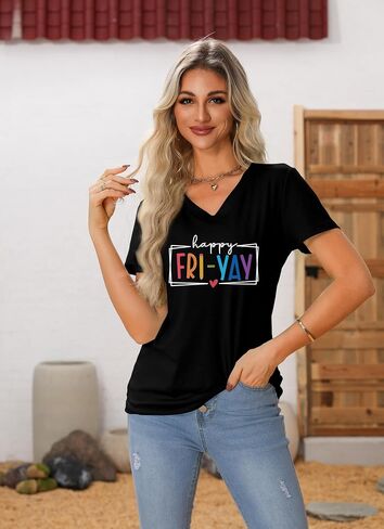 Teacher Shirts Women Happy Friday Shirt Teacher Friyay T-Shirt Teacher Appreciation Graphic Tees Funny Weekend Tops in Saudi Arabia