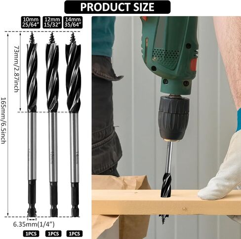 8Pcs Wood Auger Drill Bit Set High-Carbon Steel 4 Flute Cut Drilling Bit Kit, 25/64", 15/32", 35/64", 5/8", 45/64", 25/32", 55/64", 63/64" Inch Size with 1/4" Quick Change Hex Shank in Saudi Arabia