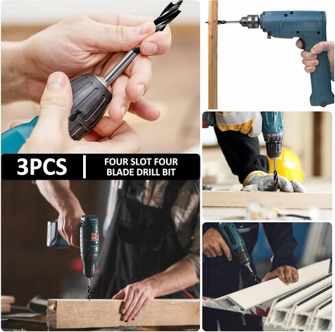 8Pcs Wood Auger Drill Bit Set High-Carbon Steel 4 Flute Cut Drilling Bit Kit, 25/64", 15/32", 35/64", 5/8", 45/64", 25/32", 55/64", 63/64" Inch Size with 1/4" Quick Change Hex Shank in Saudi Arabia