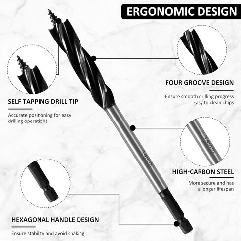 8Pcs Wood Auger Drill Bit Set High-Carbon Steel 4 Flute Cut Drilling Bit Kit, 25/64", 15/32", 35/64", 5/8", 45/64", 25/32", 55/64", 63/64" Inch Size with 1/4" Quick Change Hex Shank in Saudi Arabia