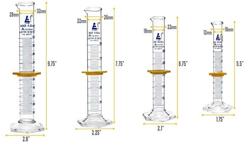 مجموعة أسطوانات متدرجة من Eisco - ASTM ، الفئة A - 10 مل ، 25 مل ، 50 مل و 100 مل - الياقات الواقية ، قاعدة سداسية - التخرج الأزرق - البورسليت 3.3 زجاج in Kuwait
