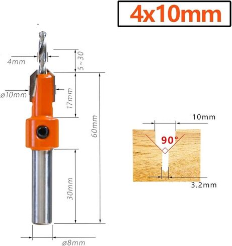 1Pcs HSS Woodworking Countersink Router Drill Bit Set Screw Cutter Timber Tools Alloy Extractor Salad Bits 8mm 10mm Shank(4.0x8mm(1PC)) in Kuwait