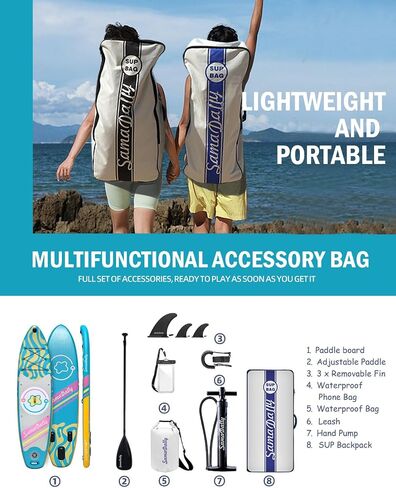 11'STAND UP PADDLE BADARDS CONTROL مع إكسسوارات SUP PREMIUM SUP على ظهر حقيبة الظهر والزعانف القابلة للإزالة ، لوحات مجداف قابلة للنفخ 34 بوصة من جميع مستويات المهارة in Saudi Arabia