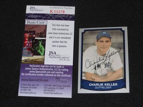 وقع Charlie Keller (D.90) 1989 بطاقة توقيع Pacific #194 مفتاح لتعيين JSA A14 - MLB بطاقات البيسبول الموقعة MLB in Saudi Arabia