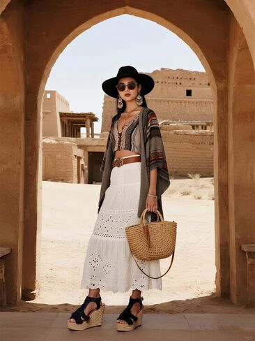 Women's Woven Espadrille Wedge Sandals Bohemian Braided Open Toe Summer Shoes with Adjustable Strap 3.9" Platform Heel for Wide Feet, Comfortable Walking in Saudi Arabia