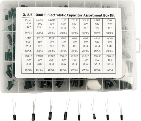 500pcs 24value electrolytic lecacitor kit ، 0.1ucf to 1000uf 10v 16V 25V 50V capacitors electrolytic completment set set set set for repair and diy in Saudi Arabia