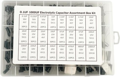 500pcs 24value electrolytic lecacitor kit ، 0.1ucf to 1000uf 10v 16V 25V 50V capacitors electrolytic completment set set set set for repair and diy in Saudi Arabia