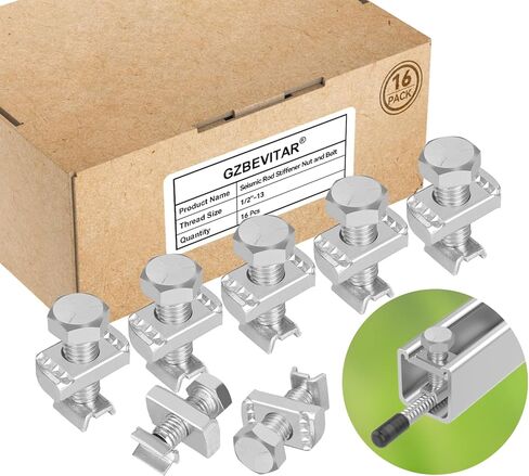 Seismic Rod Stiffener for 1-5/8" Strut Channel, Thickened Galvanized Hanger Bracing Clip with 1/2" Bolt, Fits 3/8" to 1/2" Threaded Rods (16 Pack) in Kuwait