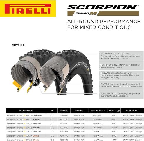 Pirelli Scorpion Enduro M Gold Color Edition Mountain Bicycle Tire 29x2.6 - Tubeless High-Performance Tear-Resistant MTB Tire for XC Racing, Trail and Enduro Riding in Saudi Arabia