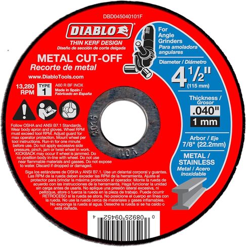 Diablo Thin Kerf Cut-Off Discs-4-1/2 "DIAMETER ، 7/8" Arbor ، 1 Hub Type ، 0.04 "، 13280 Max RPM ، 15 pack-DBD045040115F in Saudi Arabia