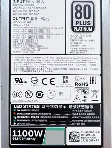1pc 1100W L1100E-S1 Power for R630 R730 R740 Server Modular Power Supply Unit PSU 0CMPGM 0Y3H8J 09TMRF in Saudi Arabia