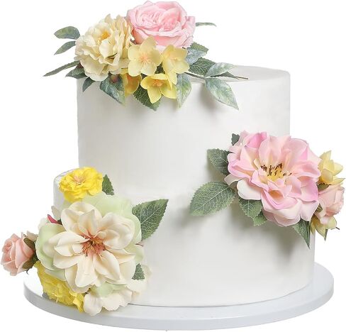 Cake Toppers Flowers,3 Pieces Hand-made Silk Flowers Cake Decorations for Birthday Baby Shower Wedding Valentine's Day Celebration Boho Party Supplies (Champagne) in Saudi Arabia