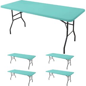 Fitted Tablecloth for 6 Foot Rectangle Tables-6 Pack Black Elastic Outdoor Picnic Table Cover-Spandex Stretch Folding Table Cloths 6 ft for Camping Dining Room Patio Kitchen Banquet Party in Saudi Arabia