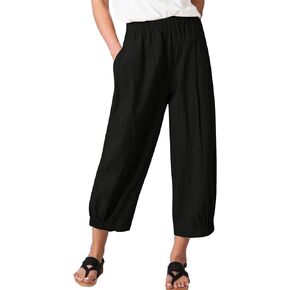 Bozanly Summer Capri Pants for Women Casual Elastic Waist Cotton Linen Comfy Yoga Crop Pants Trousers 2025 in Kuwait