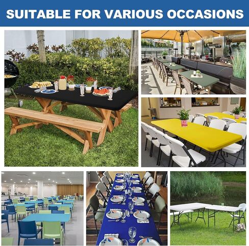 Fitted Tablecloth for 6 Foot Rectangle Tables-6 Pack Black Elastic Outdoor Picnic Table Cover-Spandex Stretch Folding Table Cloths 6 ft for Camping Dining Room Patio Kitchen Banquet Party in Saudi Arabia