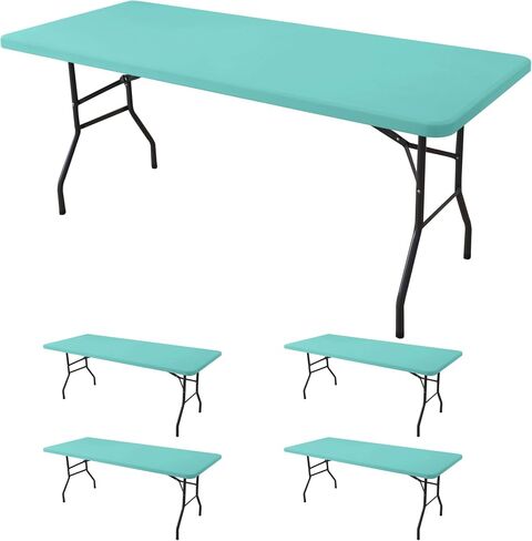 Fitted Tablecloth for 6 Foot Rectangle Tables-6 Pack Black Elastic Outdoor Picnic Table Cover-Spandex Stretch Folding Table Cloths 6 ft for Camping Dining Room Patio Kitchen Banquet Party in Saudi Arabia