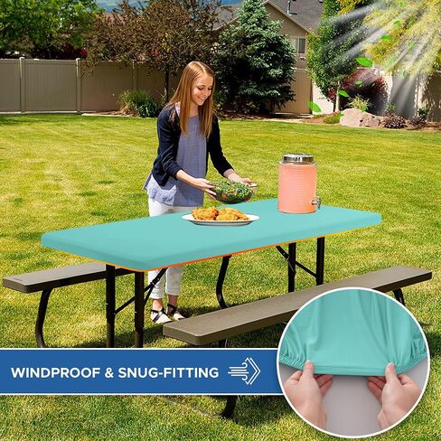Fitted Tablecloth for 6 Foot Rectangle Tables-6 Pack Black Elastic Outdoor Picnic Table Cover-Spandex Stretch Folding Table Cloths 6 ft for Camping Dining Room Patio Kitchen Banquet Party in Saudi Arabia