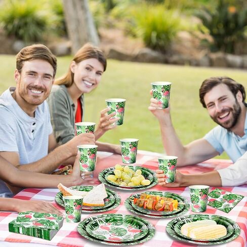 200 Pcs Tropical Nights Hawaiian Aloha Party Supplies Serve 50 Guests Luau Paper Plates Cups Napkins for Summer Beach Tableware Pool Party in Saudi Arabia