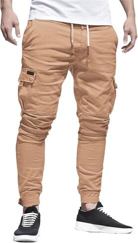 JiXiang Sweatpants for Men Casual Joggers Drawstring Chino Athletic Trousers Hiking Outdoor Twill Track Jogging Sweatpants in Saudi Arabia