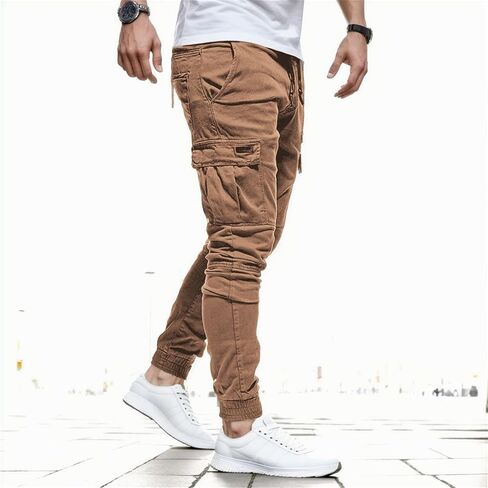 JiXiang Sweatpants for Men Casual Joggers Drawstring Chino Athletic Trousers Hiking Outdoor Twill Track Jogging Sweatpants in Saudi Arabia