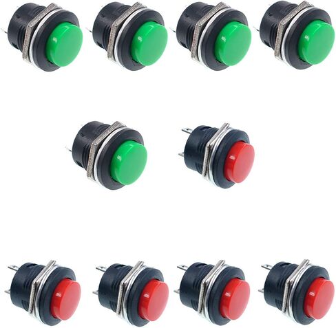 Oiyagai 10Pcs 2 Colors Mini Momentary Push Button Switch, SPST, AC250V/3A, AC125V/6A, Red, Green，R13-507 in Saudi Arabia