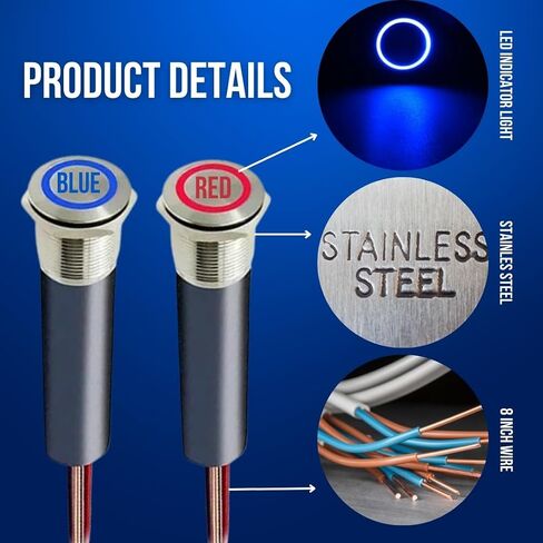 BTRWPSW Mini Push Button Switch - Stainless Steel, 5 Amps (On/Off/Blue LED / 24V) in Saudi Arabia