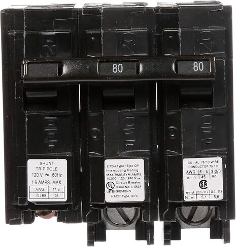 Siemens Q28000S01 120/240-Volt type MP-T 80-Amp Circuit Breaker with 120-Volt Shunt Trip Double pole in Saudi Arabia