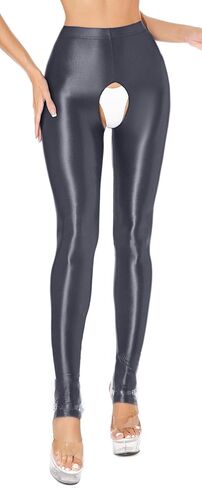 Glossy Oily Tights for Women Open Crotch Foot Stepping Shiny Skinny Pants Legging Shine Fine Trousers S-L in Kuwait