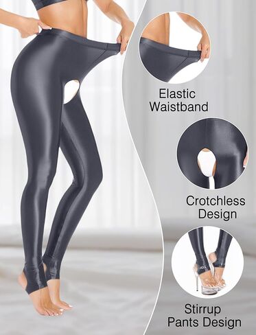 Glossy Oily Tights for Women Open Crotch Foot Stepping Shiny Skinny Pants Legging Shine Fine Trousers S-L in Kuwait