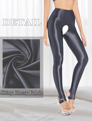 Glossy Oily Tights for Women Open Crotch Foot Stepping Shiny Skinny Pants Legging Shine Fine Trousers S-L in Kuwait