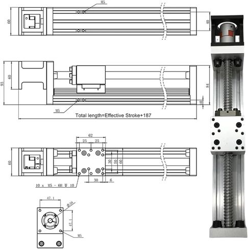 60mm Width Axis Linear Actuator Electric Manual Driven Ball Screw Nema23 57mm Linear Rail Guide Stage Slide SFU1605/1610(2Nm Motor kit) in Kuwait