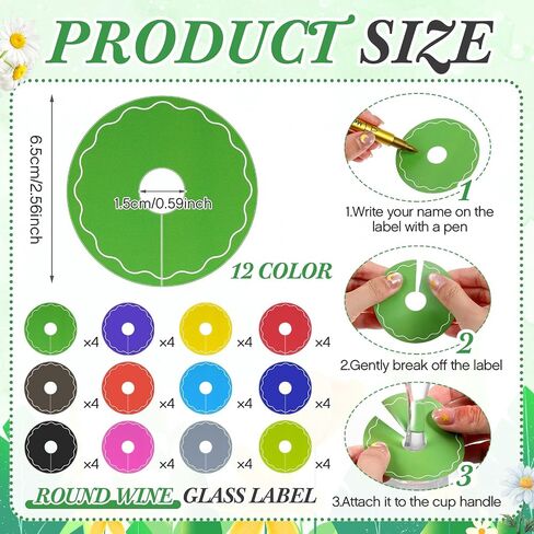 Deekin 48 Pcs Wine Glass Name Tags Personalized Disposable Paper Drink Identifier Markers Charms with Pen Drink Labels to Write for Wedding Bachelorette Birthday Summer Party Supplies(Round Flower) in Saudi Arabia