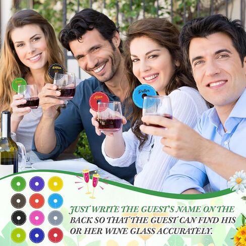 Deekin 48 Pcs Wine Glass Name Tags Personalized Disposable Paper Drink Identifier Markers Charms with Pen Drink Labels to Write for Wedding Bachelorette Birthday Summer Party Supplies(Round Flower) in Saudi Arabia