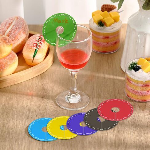 Deekin 48 Pcs Wine Glass Name Tags Personalized Disposable Paper Drink Identifier Markers Charms with Pen Drink Labels to Write for Wedding Bachelorette Birthday Summer Party Supplies(Round Flower) in Saudi Arabia