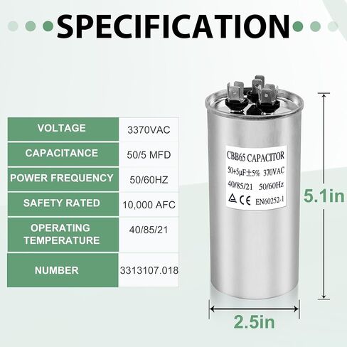 Upgrade 3313107.018 RV Air Conditioner Motor Capacitor 50/5 MFD Compatible with Dometic 50/5 MFD 50+5 uF ±6% 370/440V AC Capacitor Service Kit, Compatible with Heat Pump Air Conditioner or AC Motor in Saudi Arabia