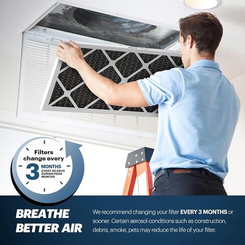 BNX TRUFILTER 16X25X1 MERV 12 Defense Defense (2 pack) AC FURNACE FILTER مع كربون نشط - مصنوع في الولايات المتحدة الأمريكية - مرشحات فرن الهواء المطوي HVAC AC - يزيل الرائحة ، العفن ، البكتيريا ، الدخان in Kuwait