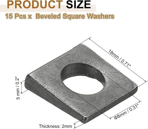 Patikil 15pcs غسالات مربعة مشطوفة ، M8x18mm مربع غسالات محفوظة تحمل صفيحة سترات فاصل مسطح من الصلب الكربوني للبراغي 8 ملم إسفين تسوية الترباس الجوز ، الأسود in Saudi Arabia