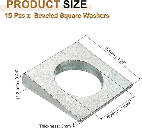 PATIKIL 15pcs Beveled Square Washers, M8x18mm Square Beveled Washers Bearing Strut Plate Flat Pad Spacer Carbon Steel for 8mm Bolts Wedge Shim Leveling Fastener Nut Bolt Gasket, Black in Saudi Arabia