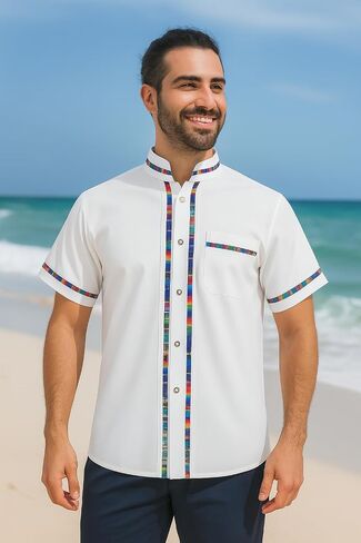 قمصان رجالية قصيرة الأكمام Guayabera مكسيكية مصنوعة في المكسيك، ألوان متعددة in Kuwait