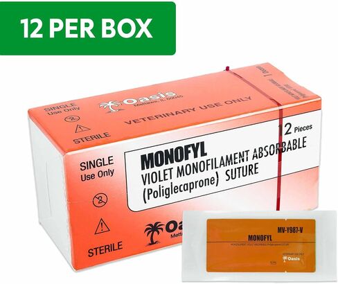 OASIS Vet Monofyl (Poliglecaprone) خياطة أحادية القابلة للامتصاص القابلة للامتصاص ، 0 ، (FSL) 3/8 30 مم إبرة القطع العكسية ، 75 سم ، 12/صندوق ، الاستخدام البيطري in Saudi Arabia