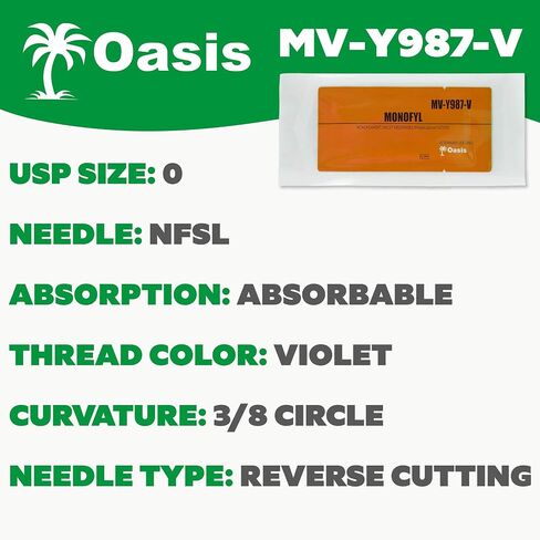 OASIS Vet Monofyl (Poliglecaprone) خياطة أحادية القابلة للامتصاص القابلة للامتصاص ، 0 ، (FSL) 3/8 30 مم إبرة القطع العكسية ، 75 سم ، 12/صندوق ، الاستخدام البيطري in Saudi Arabia