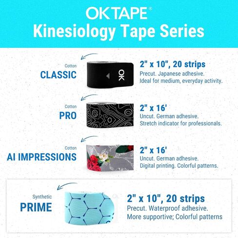 OK TAPE Synthetic Kinesiology Tape, 20 Strips Precut K Tape, Waterproof, Elastic Athletic Tape for Pain Relief & Muscle Support, Reflective Design, 2" x 10" -Purple in Saudi Arabia