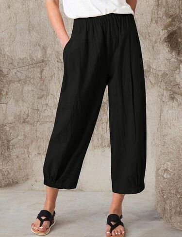 Bozanly Summer Capri Pants for Women Casual Elastic Waist Cotton Linen Comfy Yoga Crop Pants Trousers 2025 in Kuwait