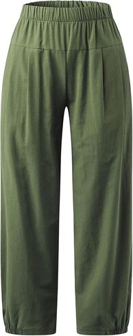 Bozanly Summer Capri Pants for Women Casual Elastic Waist Cotton Linen Comfy Yoga Crop Pants Trousers 2025 in Kuwait