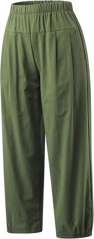 Bozanly Summer Capri Pants for Women Casual Elastic Waist Cotton Linen Comfy Yoga Crop Pants Trousers 2025 in Kuwait