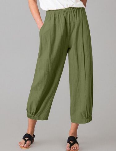 Bozanly Summer Capri Pants for Women Casual Elastic Waist Cotton Linen Comfy Yoga Crop Pants Trousers 2025 in Kuwait